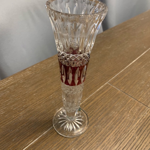 Ruby Cut-To-Clear Bavarian Bud Vase 8” Tall - Picture 4 of 9